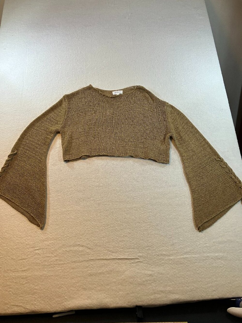 Mable Mustard Yellow Open Knit Crohet Tie-Sleeve Top Size‎ M